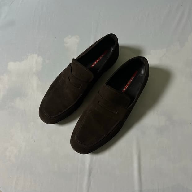 Prada sports suede dark brown loafers