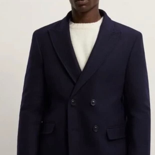 자라 더블 브레스트 울 블랜드 코트 블레이저 네이비 L