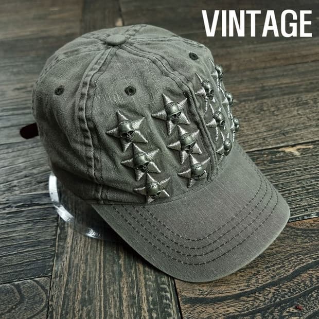 [빈티지] 가공 스컬 스타 자수 볼캡 M19714