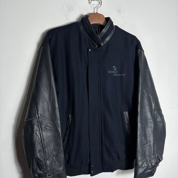 North end 울 가죽 바시티 자켓