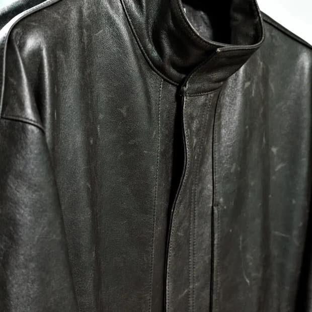 유스 하이넥 레더 하프 코트 L