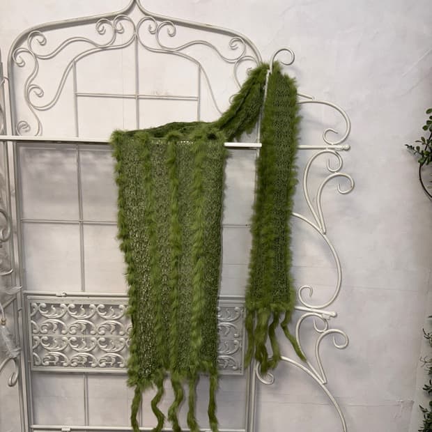 Renoma olive rabbit fur trimmed muffler