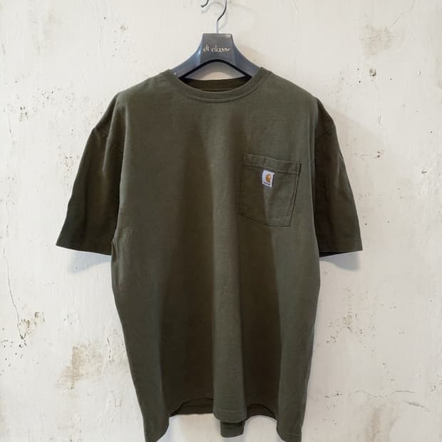 칼하트 오리지날핏 포켓 카키 반팔티 L