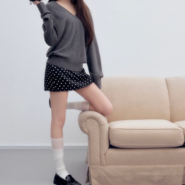 로라로라 치마 DOT MINI SKIRT BLACK M