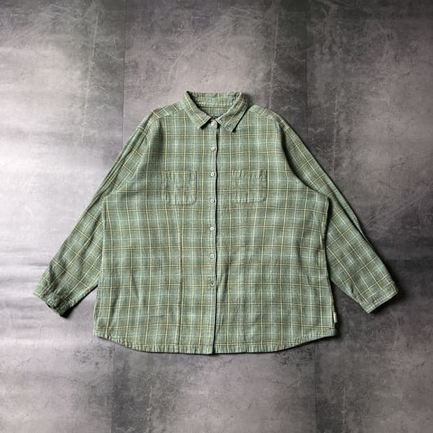 WOOLRICH 울리치 빈티지 그린체크 플란넬 코튼 셔츠 A00342