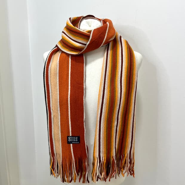 일본 빈티지 모리걸 오렌지 무지개떡 테슬 머플러