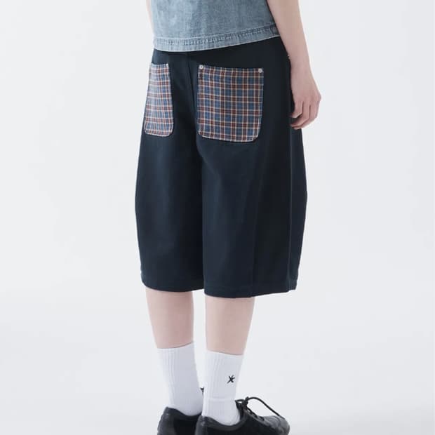 TCM check pocket half pants (navy)