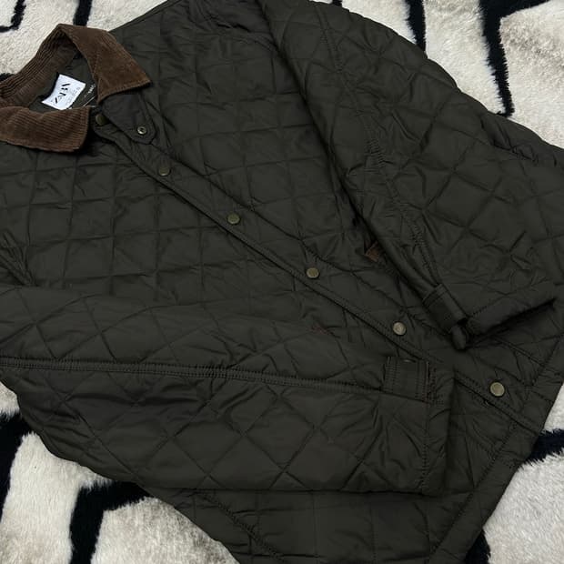 [한국XL]ZARA 코듀로이 넥 퀄팅 자켓/카키