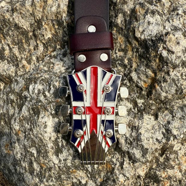 union jack guitar cow leather belt bk/bn