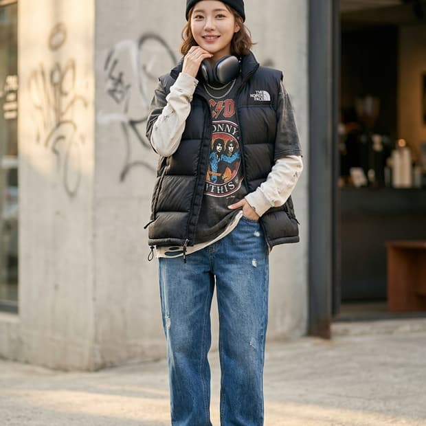 노스페이스 블랙 구스다운 패딩 조끼