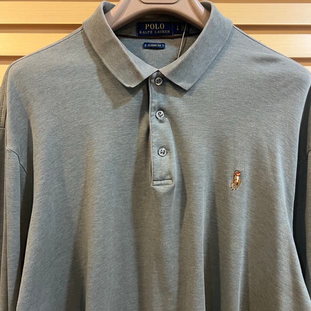 폴로랄프로렌 남성 카키 카라긴팔티셔츠