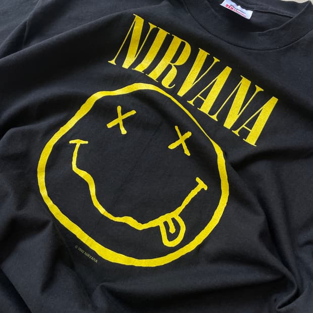 NOS!)90s 너바나 Smiley Face 빈티지 티셔츠