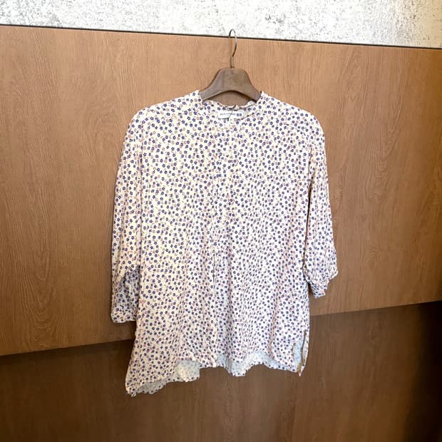 빈티지 코튼 셔츠 플라워 패턴 헨리넥 7부 디테일 레귤러핏