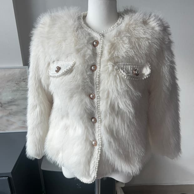 [새상품]아이보리 진주 트위드 레이어드 퍼자켓