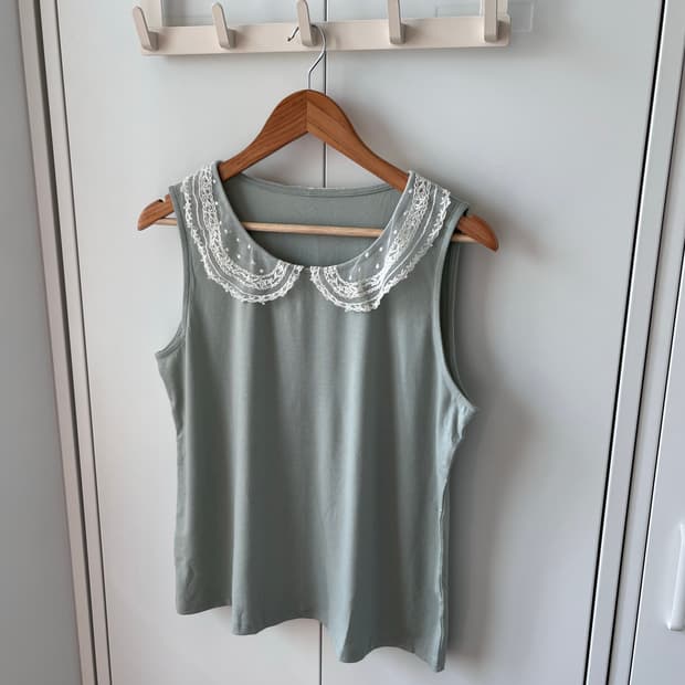 Vintage 민트 레이스 둥근카라 슬리브리스