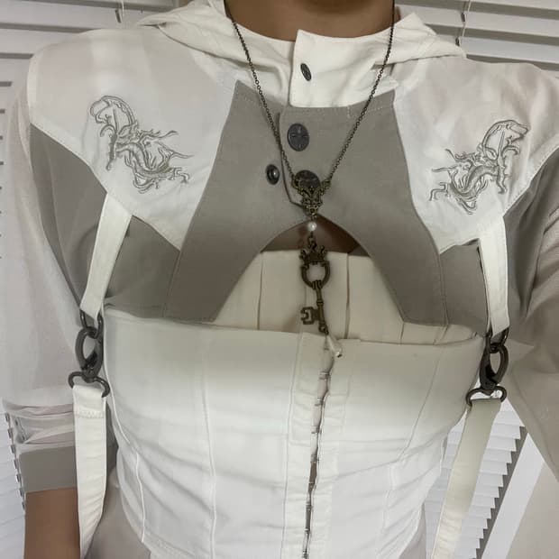 ozzon 빈티지 후드 볼레로 가디건 