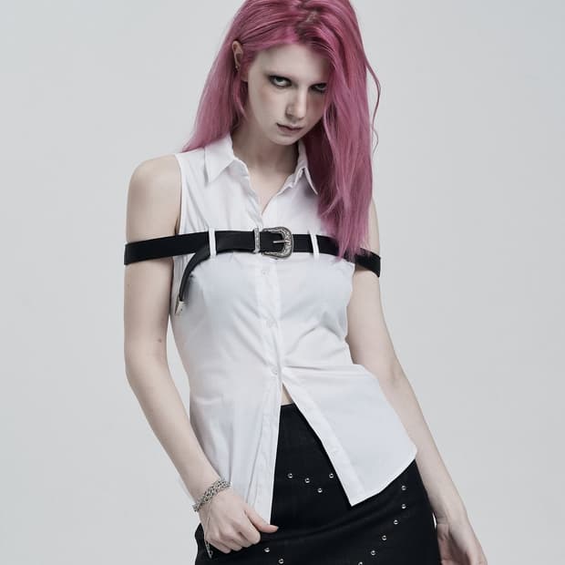 일리오 BELTED SLEEVELESS SHIRTS 화이트 셔츠 벨트