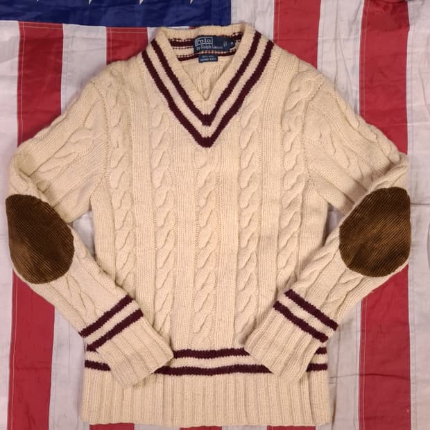 오리지날 랄프로렌폴로 크리켓 꽈배기 코듀로이 울 니트