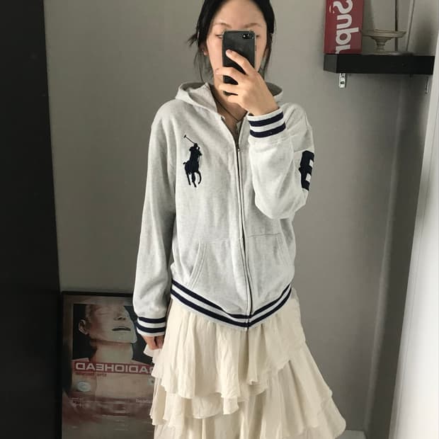 폴로 랄프로렌 빅포니로고 멜란지 그레이 후드집업