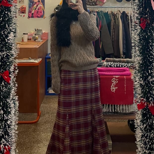 버건디 체크 롱스커트 [무배]