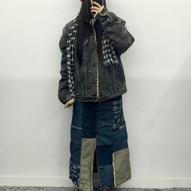 C.a.t jeans 프린팅 데님 롱스커트