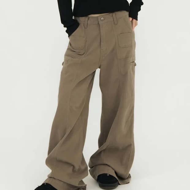 미레코 미니 포켓 와이드 코튼 팬츠 베이지