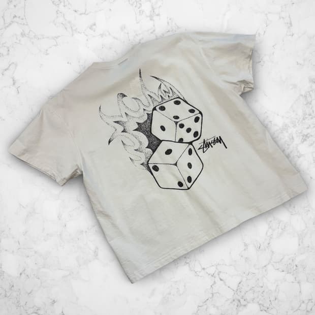 [XL] 스투시 파이어 다이스 반팔 티셔츠 화이트 C517