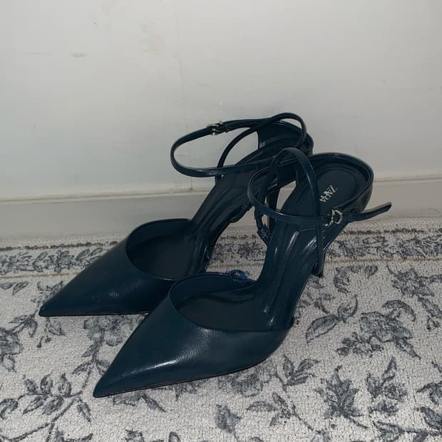 ZARA Ankle Strap Heel Shoes blue
