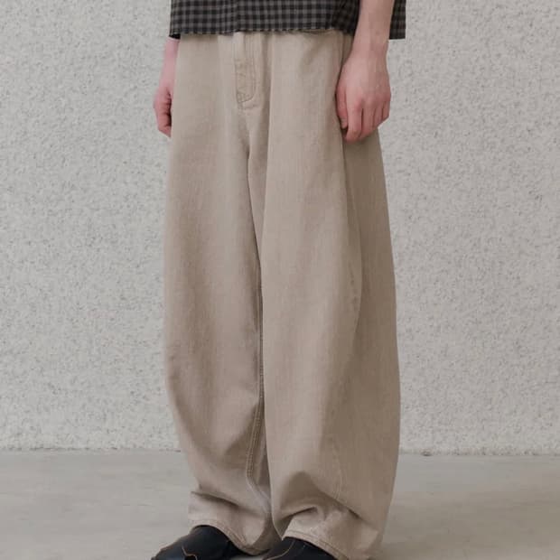 노운 wide curved denim pants (sand beige)