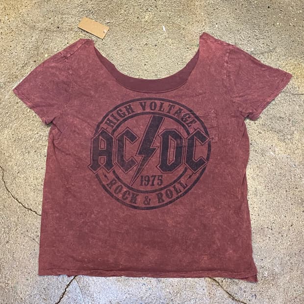 미국 빈티지 ACDC 여성 오프숄더 포인트 반팔티