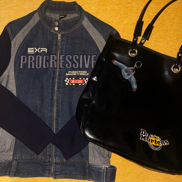 EXR 데님 자켓 + 닥터마틴 애나멜 백 코디세트