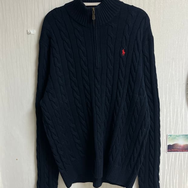 폴로 랄프로렌 반집업 꽈배기 니트 네이비