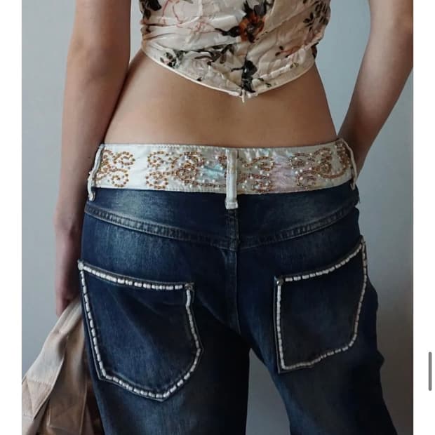 스컬프터 Beaded waist danim pants