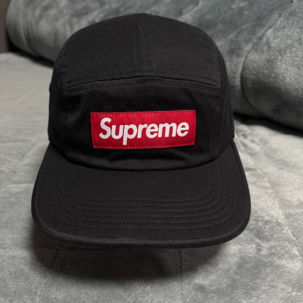Supreme 슈프림 레드 박스 캠프캡 모자 (Washed Black)