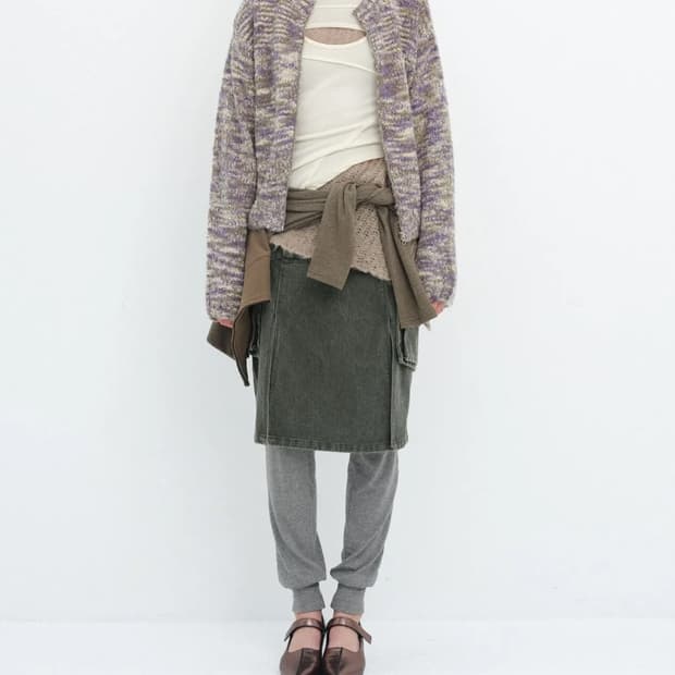 [cerric] belt bag layered midi skirt