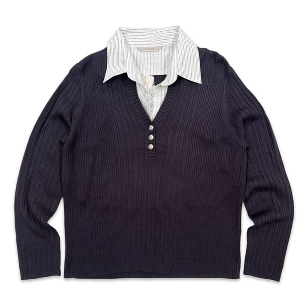 빈티지 퍼플 셔츠 레이어드 니트