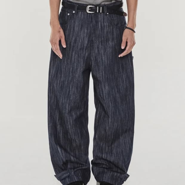 기철 햄 버튼 로우 인디고 와이드 데님 팬츠 M