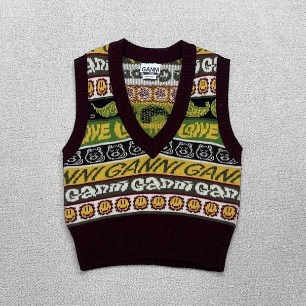 가니 Ganni 울 스마일리 베스트 니트 멀티컬러