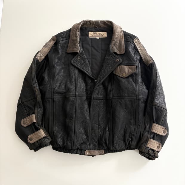 90‘s 도그파이트 스냅 디테일 레더 블루종