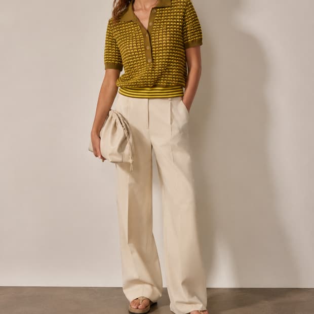 ZARA 자라 니트 카라 반팔 니트 (L사이즈 / 올리브라임)