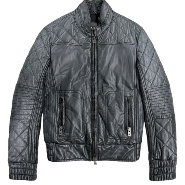 조르지오 브라토 워시드 퀄팅 바이커 레더 자켓