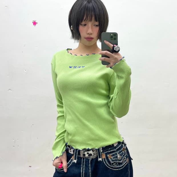 Green blue wave long sleeve 