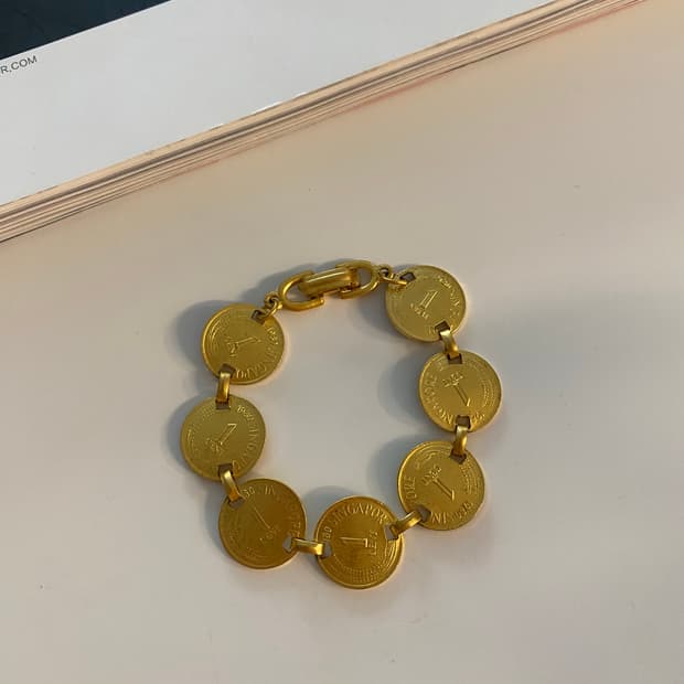 싱가폴 코인 팔찌 빈티지 골드 y2k