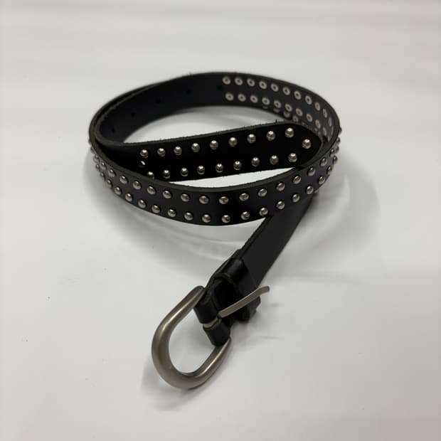 스터드 슬림 블랙 레더 벨트 Stud Slim Leather Belt