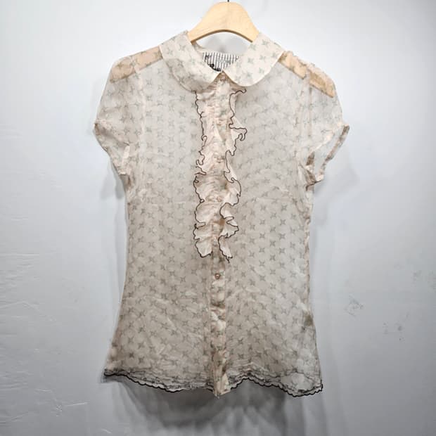 게스(Guess) 실크 100% 프릴 블라우스 S