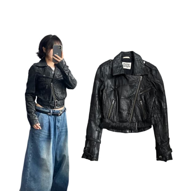 바이커 리얼레더 그런지 양가죽 사선 라이더 릭오웬스맛 가죽자켓