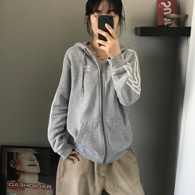 아디다스 트레포일 사이드라인 그레이 후드집업