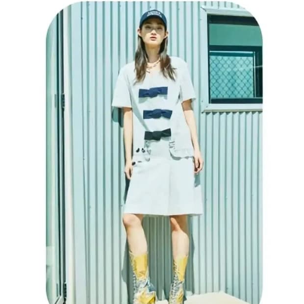 럭키슈에뜨 2020 스트라이프 배색 리본 장식 원피스 36사이즈