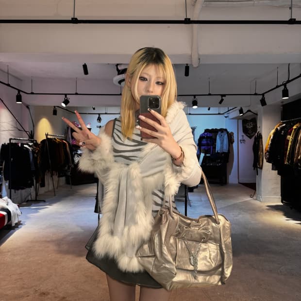 토끼 퍼 트림 언발란스 가디건