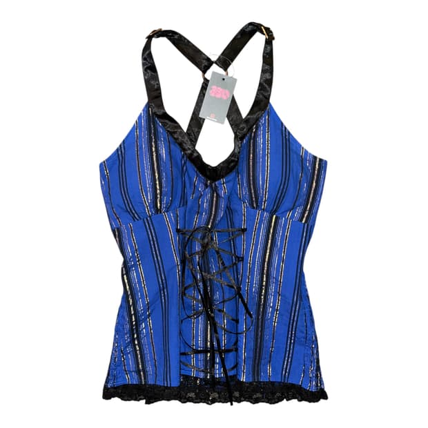 diable baiser 글리터 레이스 스트라이프 코르셋 갸루y2k펑크